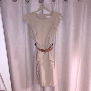 Calvin Klein belted cream dress